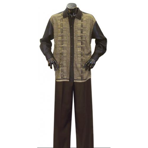 Silversilk Mocha / Tan Weaved Design 2 Pc Knitted Silk Blend Outfit # 1494 / 494
